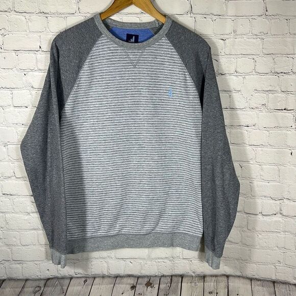 Johnnie-O Men Spector Crewneck Sweatshirt M Medium Gray White Stripe JMKO 1930 - Picture 1 of 7